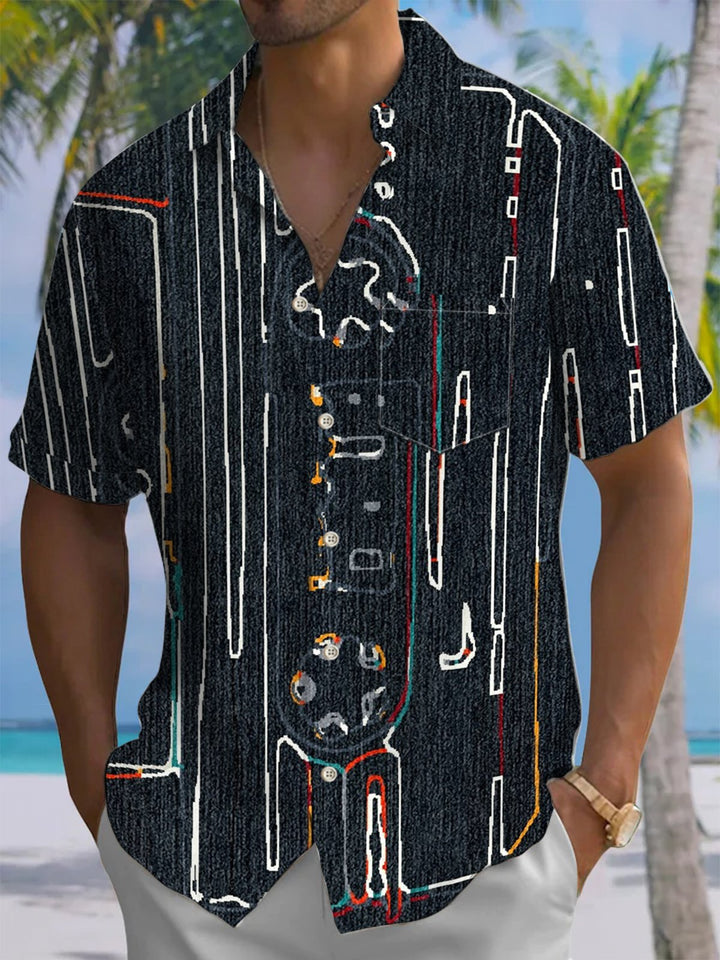 Alohadaddy® Vintage Stripe Art Print Chest Pocket Men&
