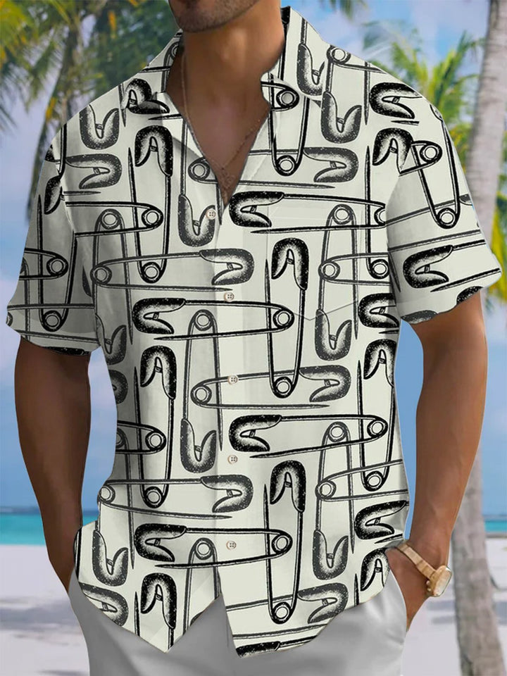 Alohadaddy® Vintage Paper Clip Art Chest Pocket Mens Short Sleeve Shirt Big &amp; Tall