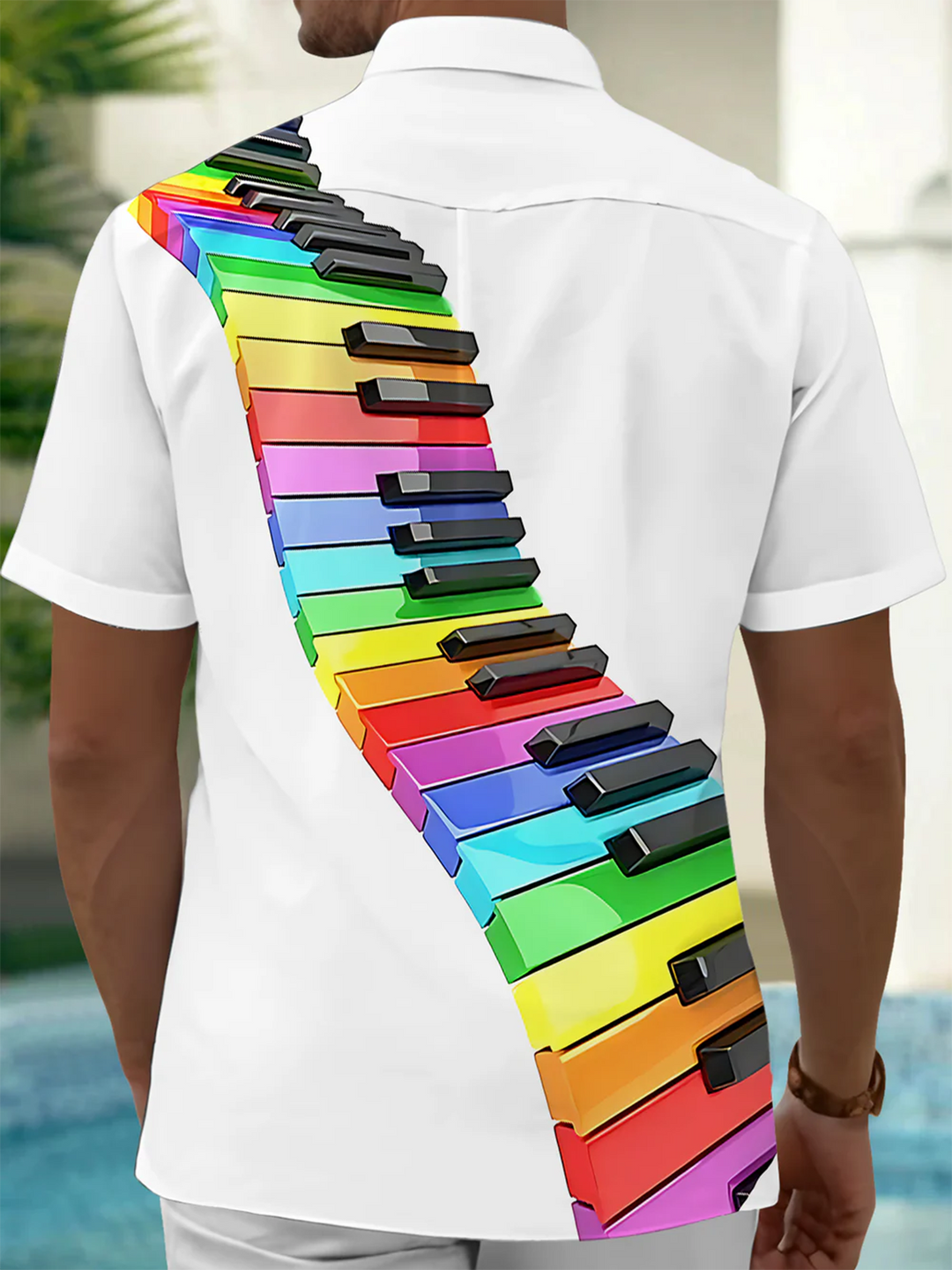 Alohadaddy® Casual Piano Art Print Chest Pocket Mens Short Sleeve Shirt Big &amp; Tall