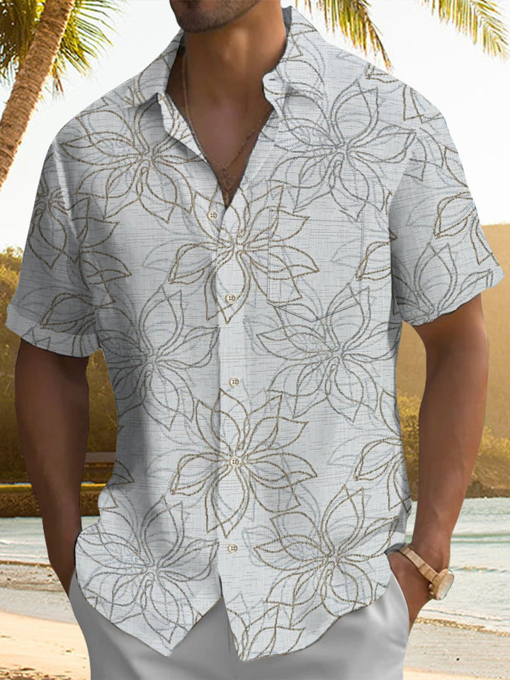 Alohadaddy® Casual Floral Art Print Chest Pocket Men&