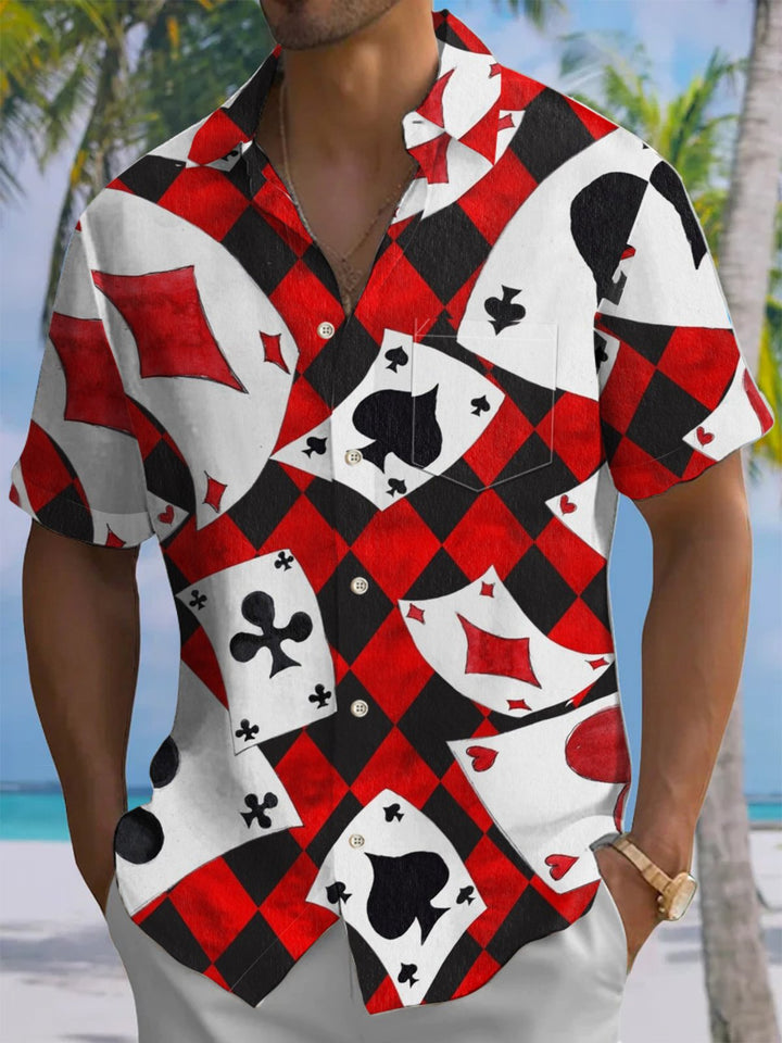Alohadaddy® Casual Card Geometric Contrast Art Print Chest Pocket Men&