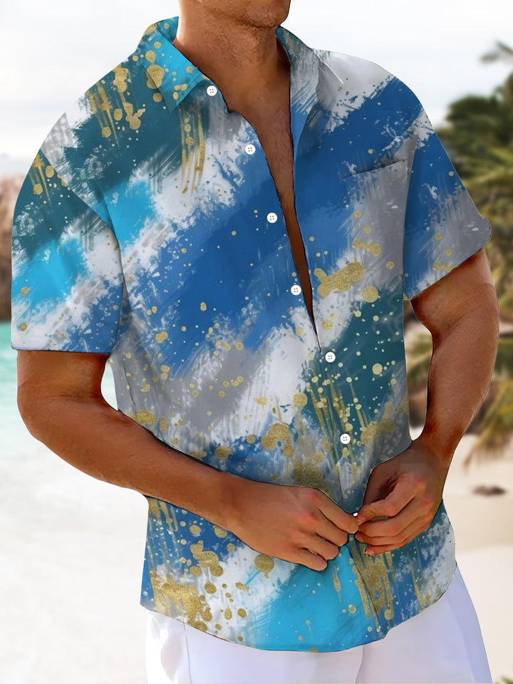 Alohadaddy® Hawaiian Abstract Painting Print Art Chest Pocket Men&