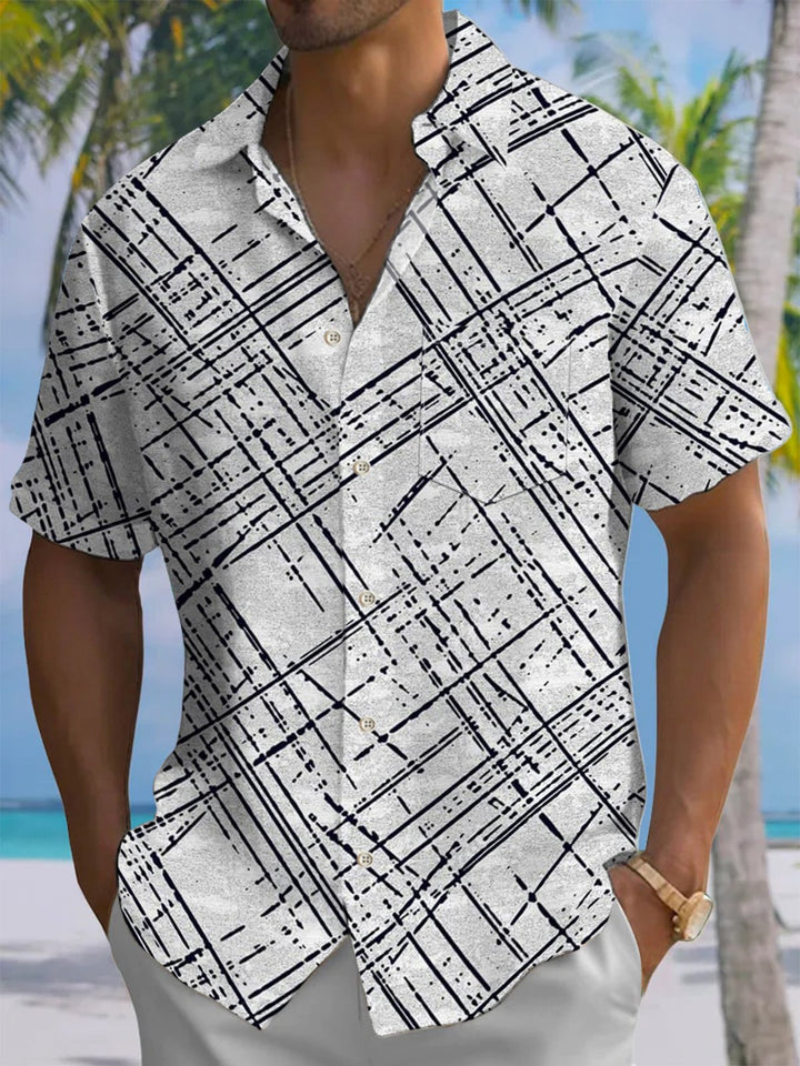 Alohadaddy® Casual Vintage Stripe Art Print Chest Pocket Men&