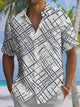 Alohadaddy® Casual Vintage Stripe Art Print Chest Pocket Men's Short Sleeve Shirt Big & Tall