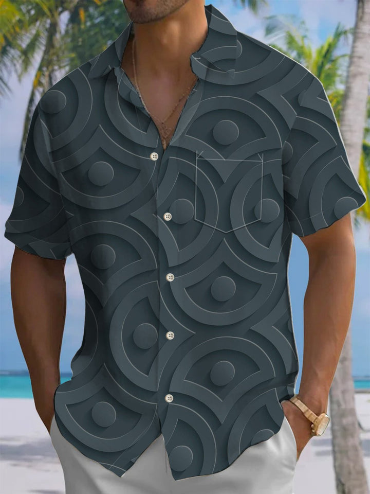 Alohadaddy® Casual Geometric Art Print Chest Pocket Stretch Men&