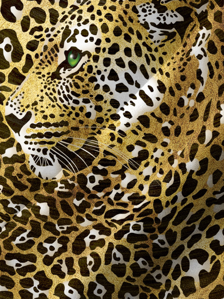 Alohadaddy® Casual Leopard Print Art Print Chest Pocket Men&