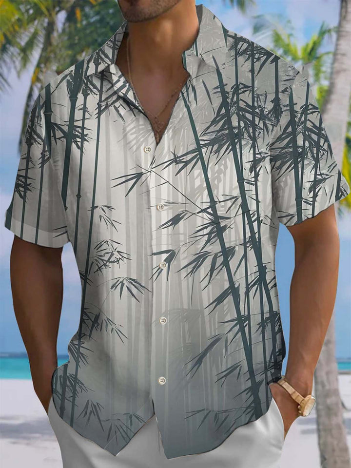 Alohadaddy® Casual Bamboo Art Print Chest Pocket Stretch Men&