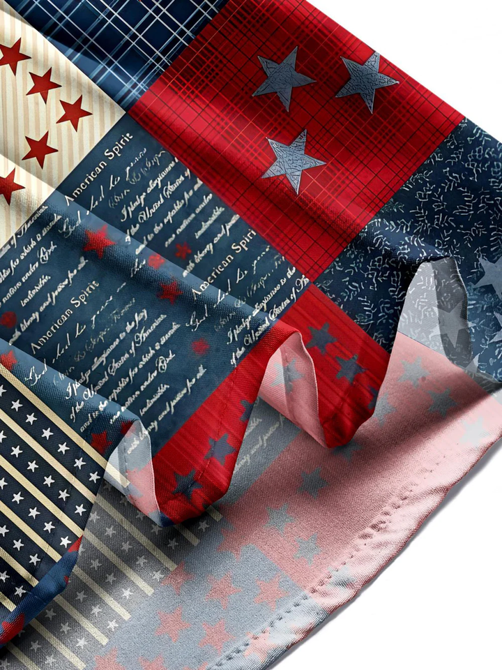 Alohadaddy® Vintage Geometric American Flag Art Print Chest Pocket Stretch Men&