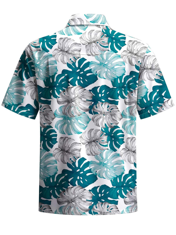 Alohadaddy® Hawaiian Palm Leaf Art Print Chest Pocket Stretch Men&