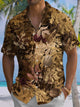 Alohadaddy® Vintage Leaf Art Print Chest Pocket Stretch Men's Short Sleeve Shirt Big & Tall