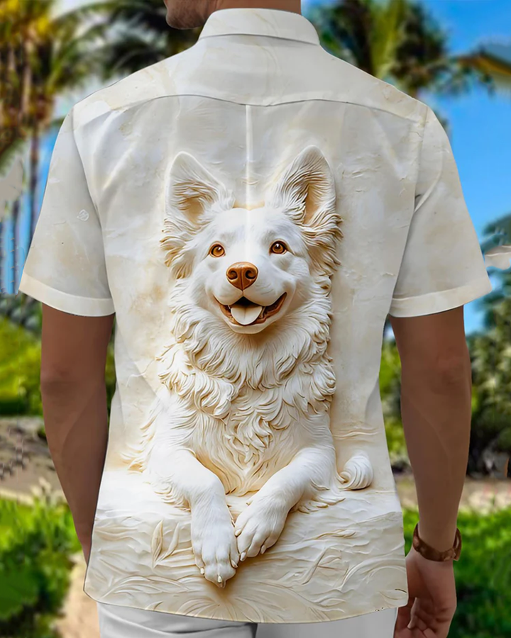 Alohadaddy® Casual Wolf &amp; Dog Woodcarving Print Men&