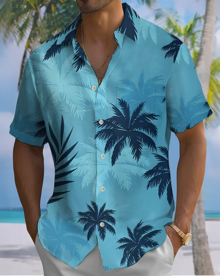 Alohadaddy® Hawaiian Palm Tree Print Art Button Pocket Cardigan Men&