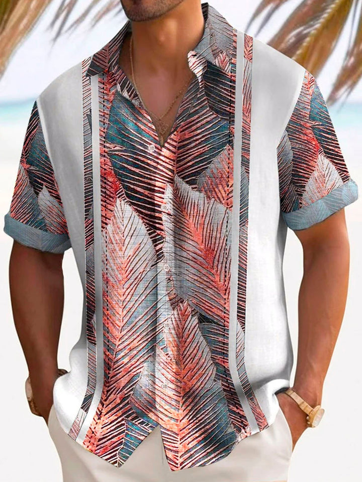 Camisa de manga corta con bolsillo abotonado y estampado de hojas botánicas vintage para hombre de Alohadaddy