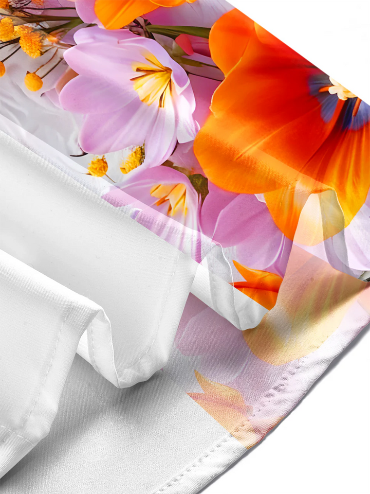 Alohadaddy® Hawaiian Flowers Non-Stretch Print Art Chest Pocket Men&