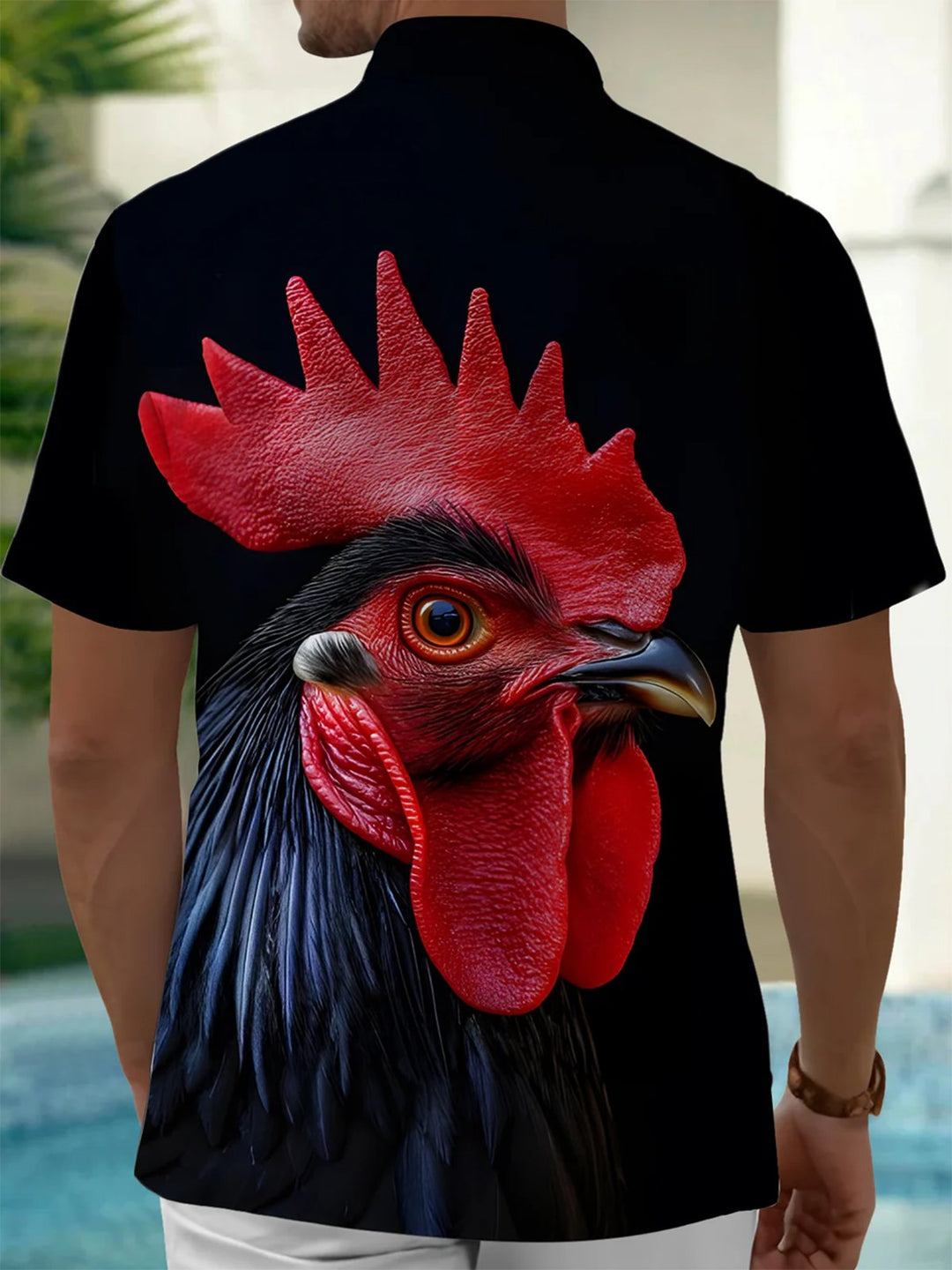 Alohadaddy® Casual Rooster Art Print Moisture Wicking Mens Short Sleeve Shirt Big &amp; Tall