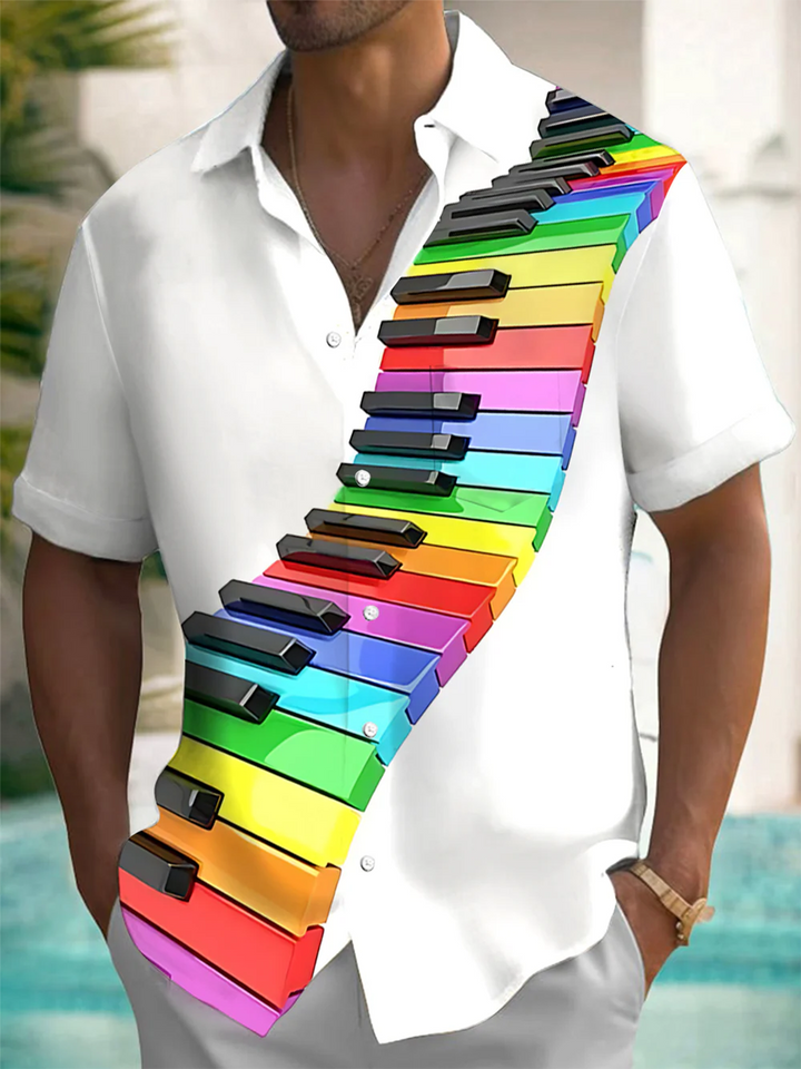 Alohadaddy® Casual Piano Art Print Chest Pocket Mens Short Sleeve Shirt Big &amp; Tall