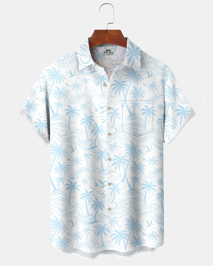 Alohadaddy® Hawaiian Palm Tree Print Art Button Pocket Cardigan Men&