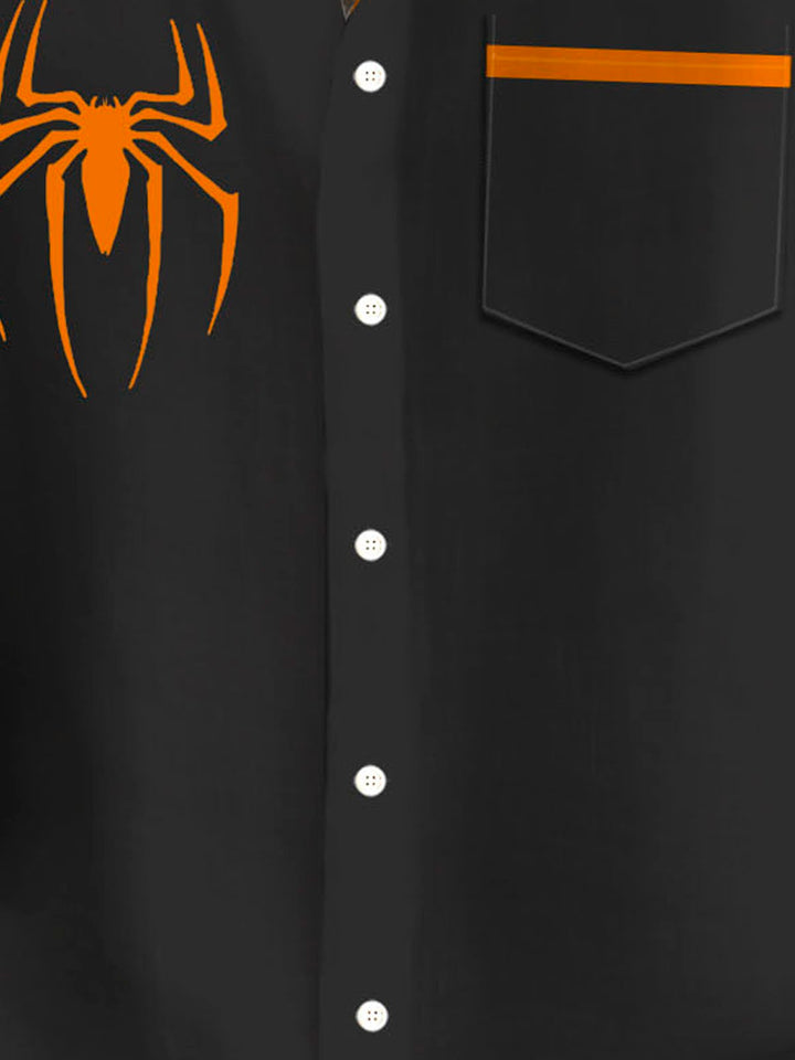 Chemise à manches courtes et poches à boutons pour homme avec imprimé numérique 3D Halloween Spider d&