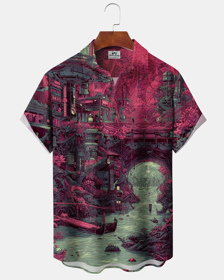Alohadaddy® Holiday Halloween Abandoned Castle River Print Men&