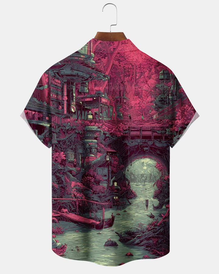 Alohadaddy® Holiday Halloween Abandoned Castle River Print Men&