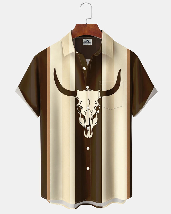 Alohadaddy® Retro Striped Bull Head Print Men&