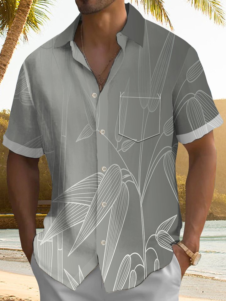 Camisa hawaiana de manga corta con bolsillo abotonado y estampado de bambú degradado vintage para hombre de Alohadaddy