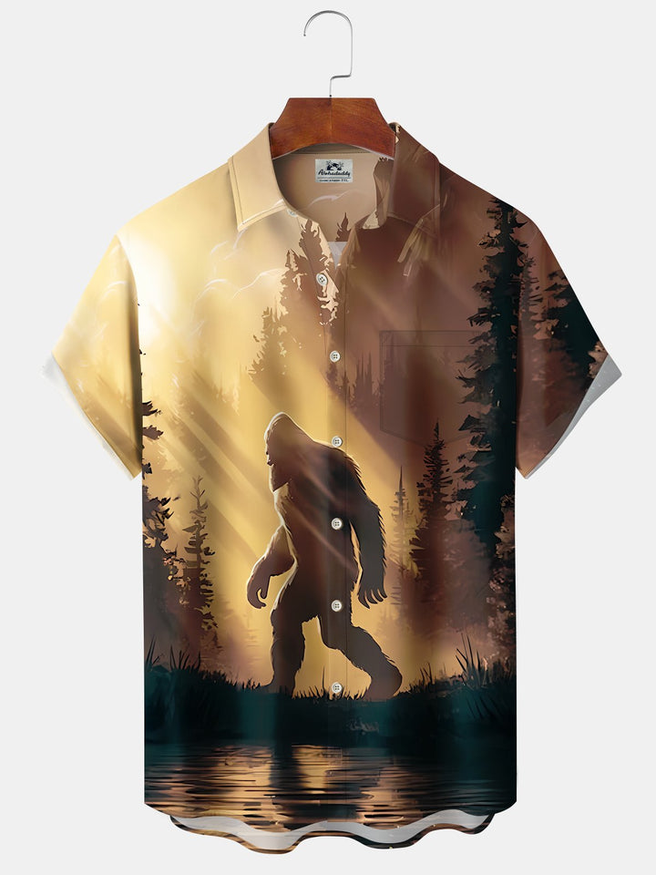 Alohadaddy Hawaii Resort Style Bigfoot Print Art Button Stretch Large Size Men&