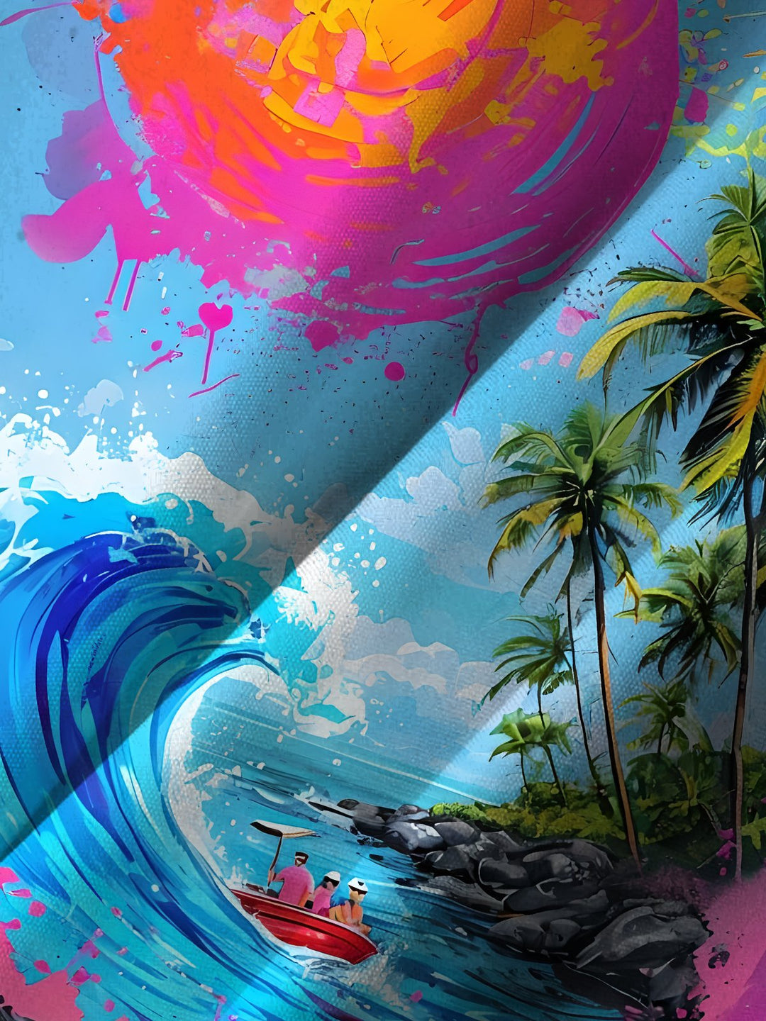 Alohadaddy® Casual Beach Vacation Abstract Art Print Art Chest Pocket Large Size Long Hawaiian Men&