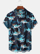 Alohadaddy® Shark Palm Trees Art Print Pockets Moisture Wicking Hawaiian Shirt Big & Tall