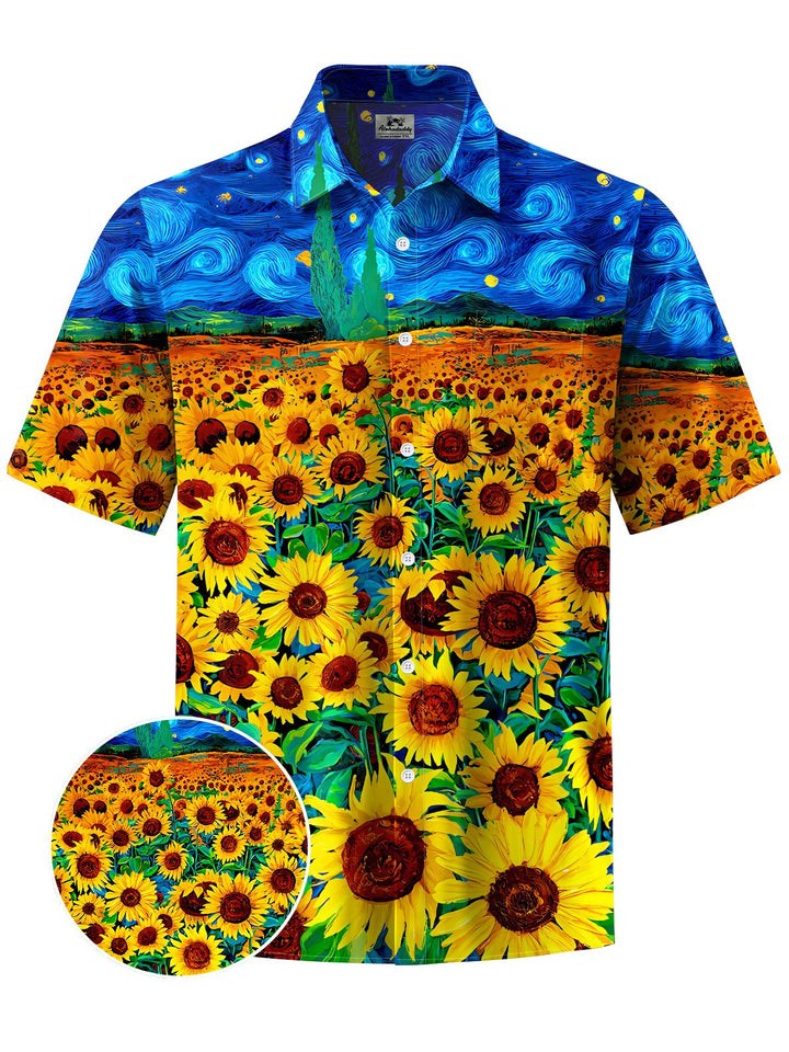 Alohadaddy® Hawaiian Sunflowers Oil Painting Print Chest Pocket Men&