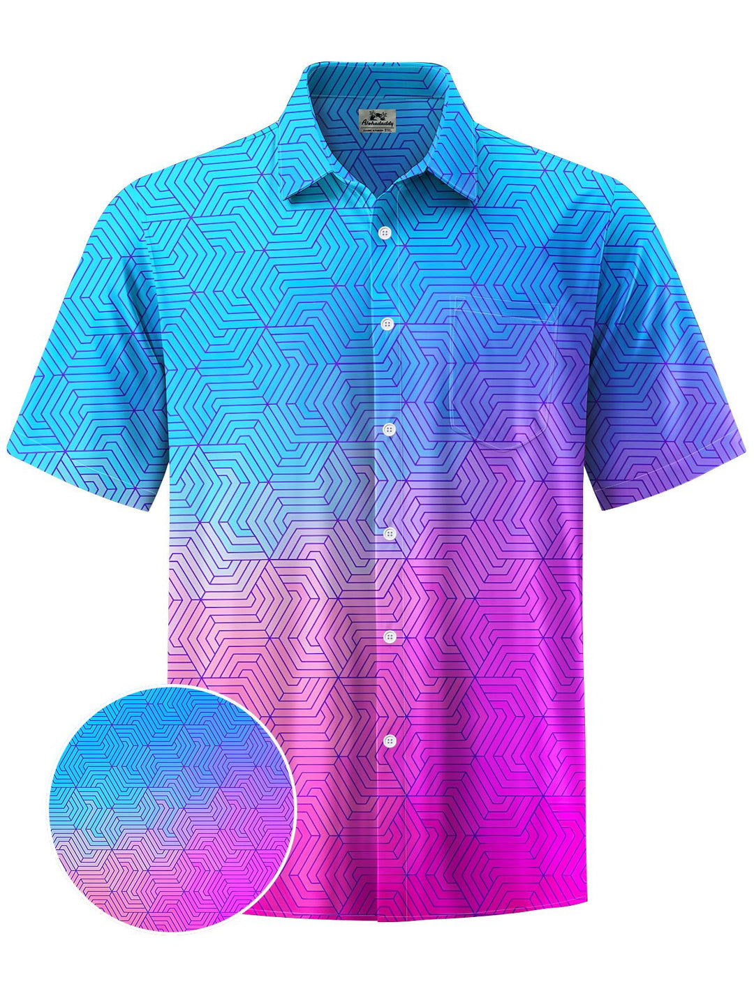 Alohadaddy® Hawaii Ombre Geometric Print Chest Pocket Men&