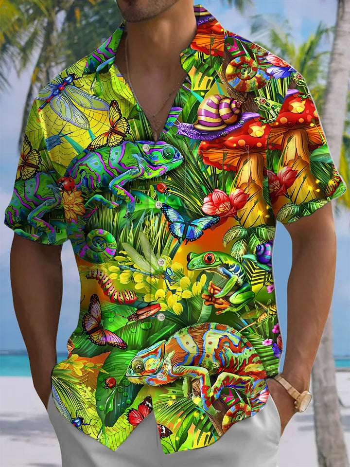 Alohadaddy® Hawaii Chameleon Print Chest Pocket Men&