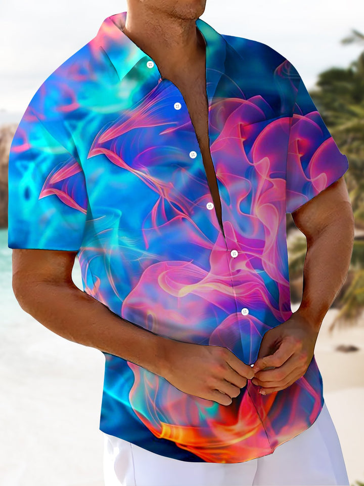 Alohadaddy® Casual Abstract Texture Art Print Chest Pocket Men Short Sleeve Shirt Big &amp; Tall