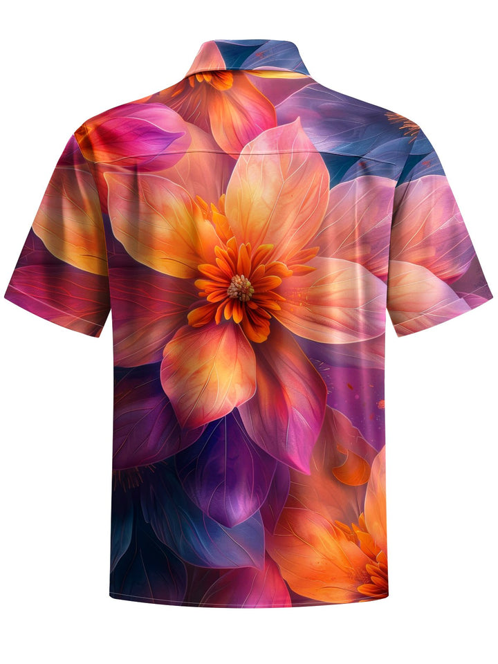Alohadaddy® Vintage Floral Art Print Moisture Wicking Chest Pocket Mens Short Sleeve Shirt Big &amp; Tall