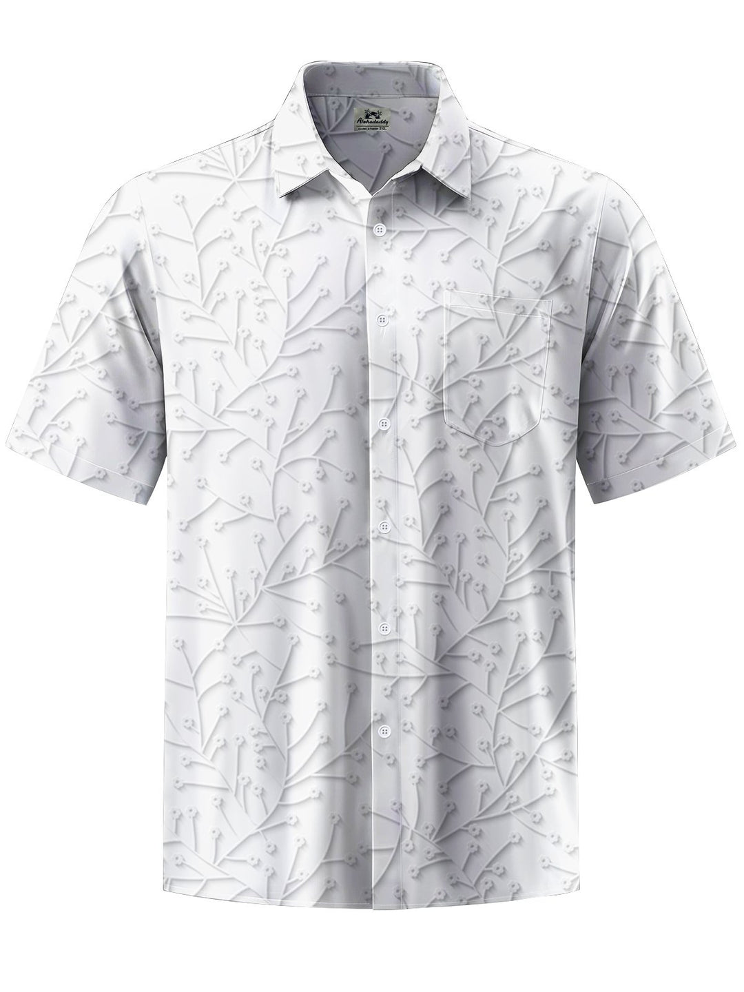 Alohadaddy® Casual Geometric Leaf Art Print Chest Pocket Mens Short Sleeve Shirt Big &amp; Tall