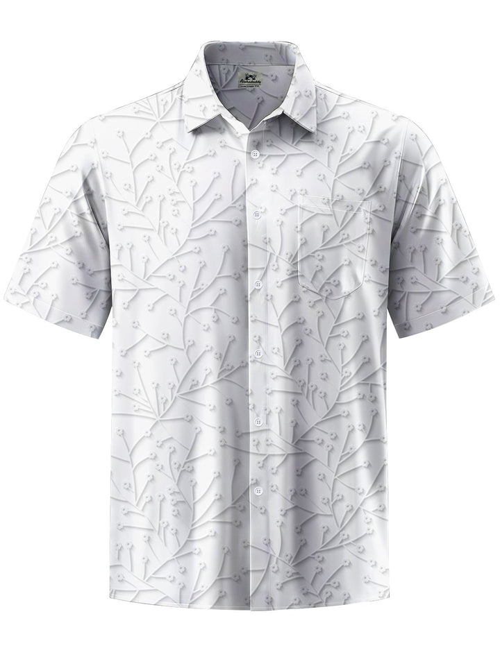 Alohadaddy® Casual Geometric Leaf Art Print Chest Pocket Mens Short Sleeve Shirt Big &amp; Tall