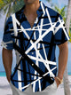 Alohadaddy® Casual Geometric Stripe Art Print Chest Pocket Men's Short Sleeve Shirt Big & Tall