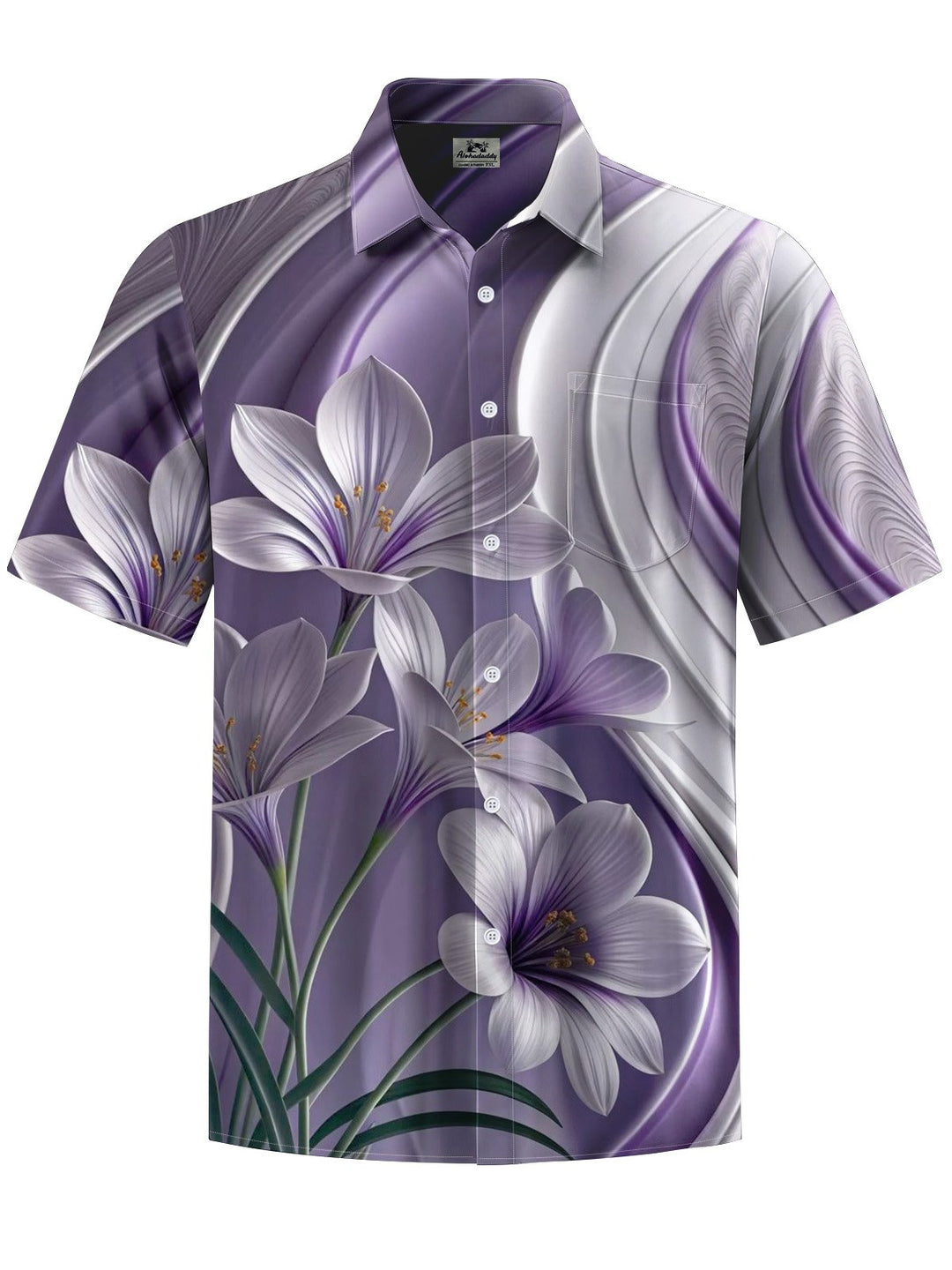 Alohadaddy® Casual 3D Flower Print Art Chest Pocket Men Short Sleeve Shirt Big &amp; Tall