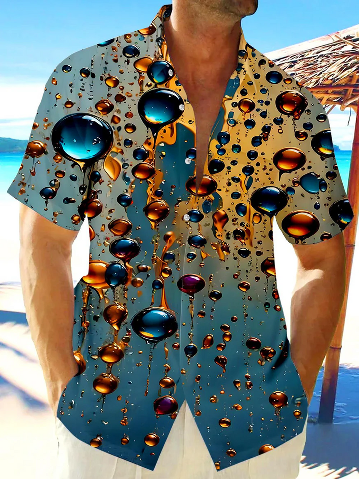Alohadaddy® Casual Water Bead Geometric Art Print Chest Pocket Mens Short Sleeve Shirt Big &amp; Tall
