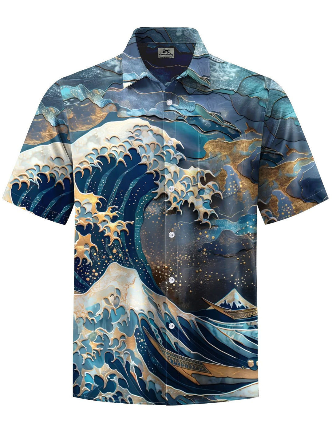 Alohadaddy® Casual Ukiyo-e Print Art Chest Pocket Men Short Sleeve Shirt Big &amp; Tall