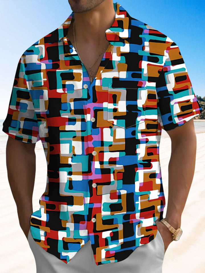 Alohadaddy® Casual Abstract Art Print Moisture-Wicking Chest Pocket Men&