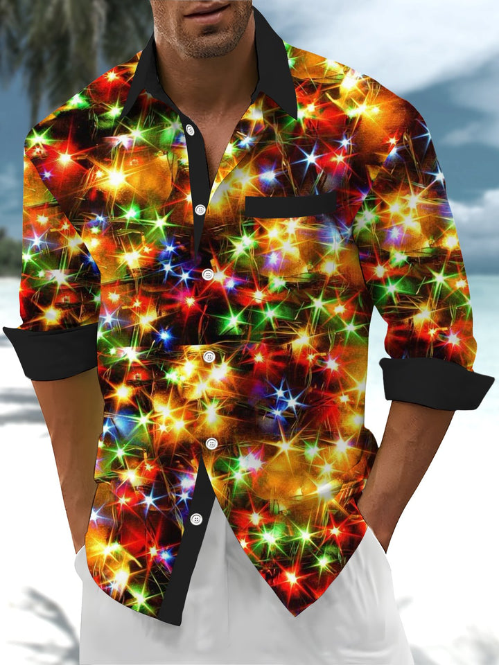 Alohadaddy® Casual Holiday Lights Contrast Art Print Chest Pocket Men&