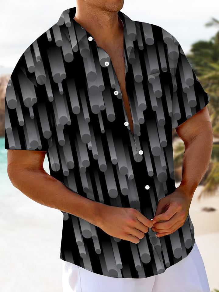 Alohadaddy® Casual Stripe Art Print Chest Pocket Men&