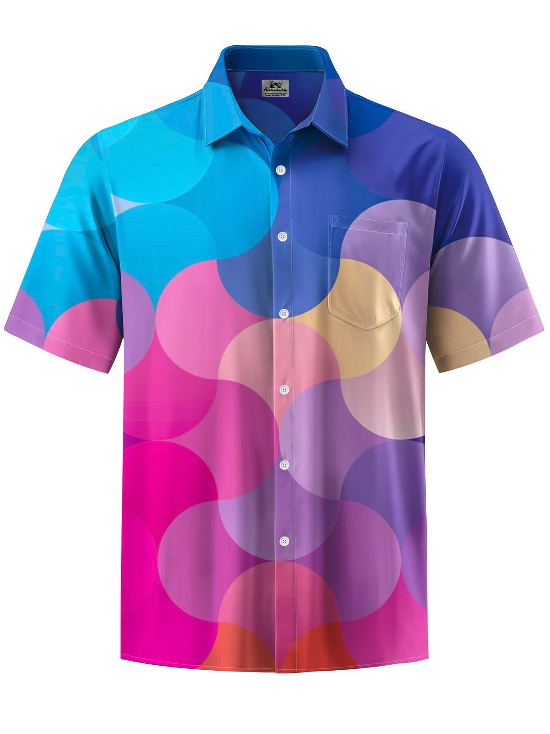 Alohadaddy® Hawaiian Casual Geometric Art Print Chest Pocket Men&