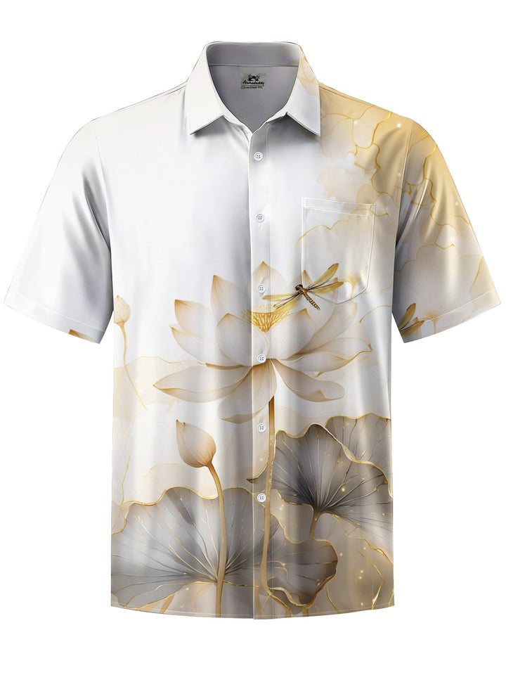 Alohadaddy® Casual Lotus Painting Art Print Chest Pocket Men&