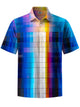Alohadaddy® Men's Casual Gradient Plaid Art Print Chest Pocket Short Sleeve Shirt Big & Tall