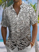 Alohadaddy® Men's Casual Metallic Leaf Art Print Chest Pocket Short Sleeve Shirt Big & Tall