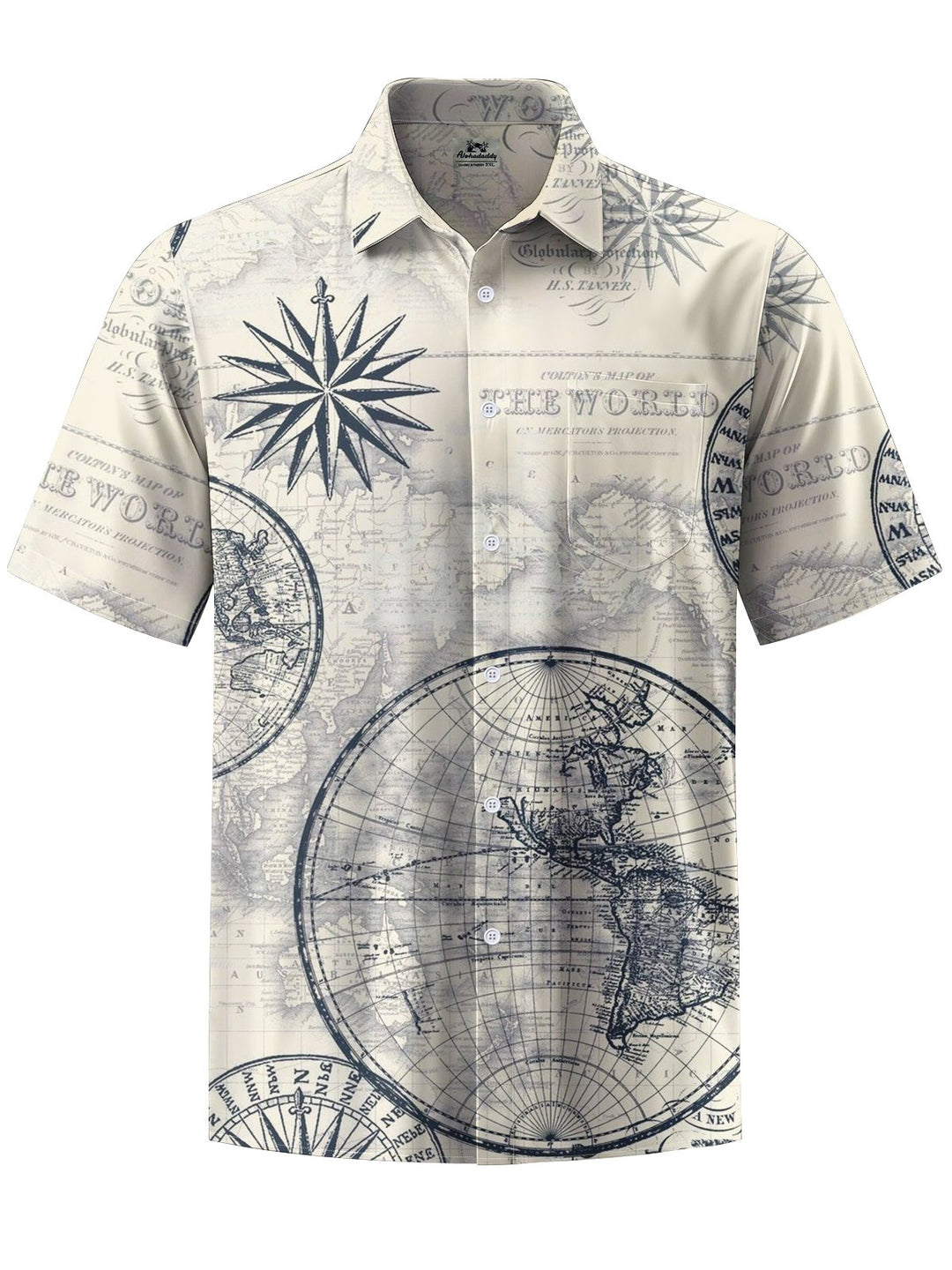 Alohadaddy® Vintage Nautical Art Print Chest Pocket Men&