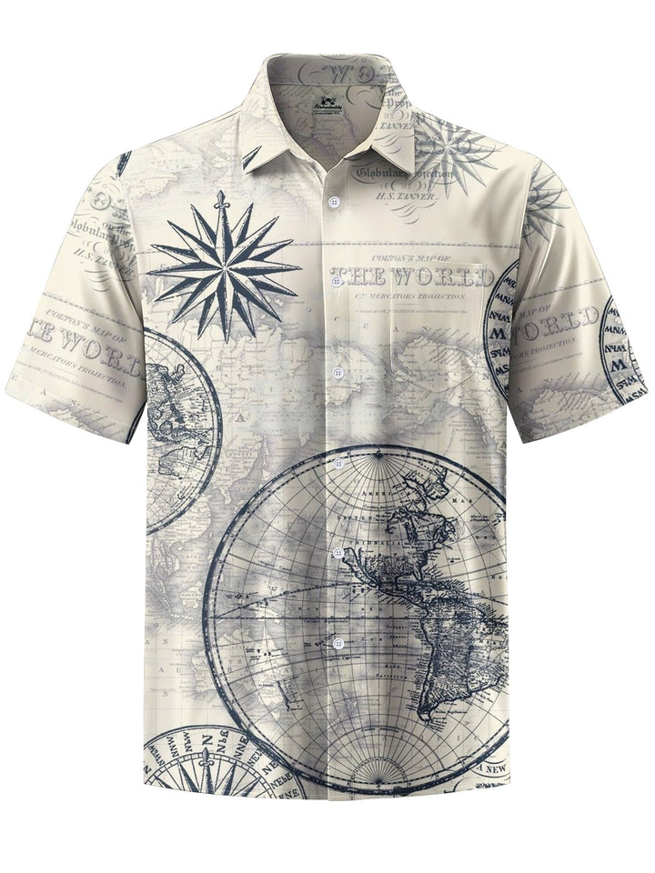 Alohadaddy® Vintage Nautical Art Print Chest Pocket Men&
