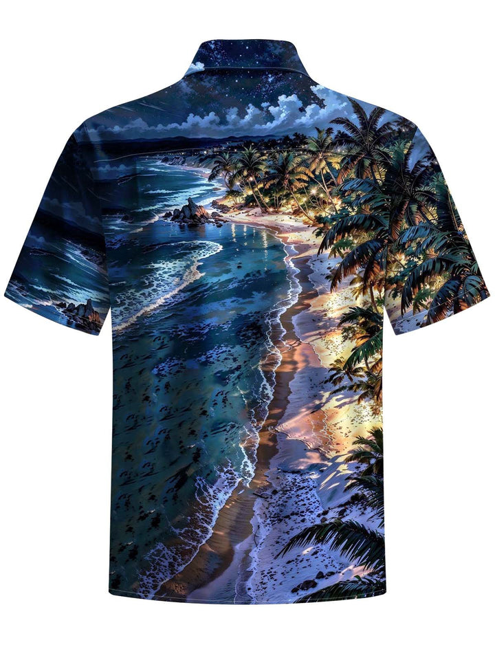 Alohadaddy® Hawaiian Beach Vacation Art Print Chest Pocket Stretch Men&